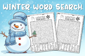 Preview of Winter Word Search Puzzle Worksheets, vocabulary activities, Easy & Hard Puzzles