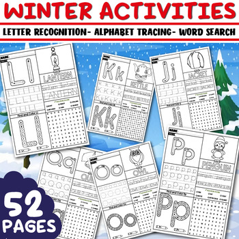 Preview of Winter Activities, Letter Recognition A-Z, Alphabet Tracing Writing, Word Search