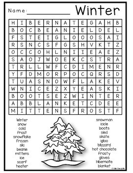 winter word search puzzles crossword by little ones and me tpt