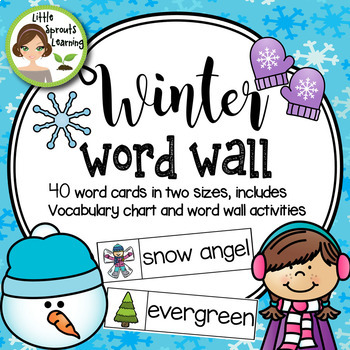 Preview of Winter Word Wall 40 word cards 2 sizes, plus word list
