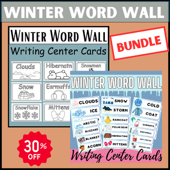 Preview of Winter Word Wall Writing Center Cards BUNDLE, winter vocabulary words,Clothing