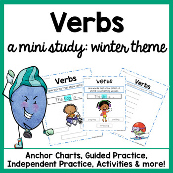 Preview of Winter Word Work with Verbs Worksheets and Winter ELA Activities