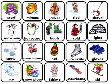 Preview of Winter Words Matching/ Memory Game/Flashcards for Autism