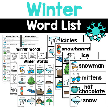 Preview of Winter Words - Writing Center Word Lists