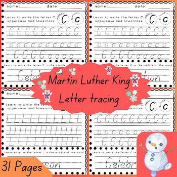 Preview of Winter Worksheet Celebrating Martin Luther King Day with Alphabet Letter Tracing