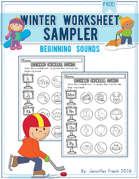 Preview of Winter Worksheet Sampler: Beginning Sounds for Preschool and Kindergarten/FREE!