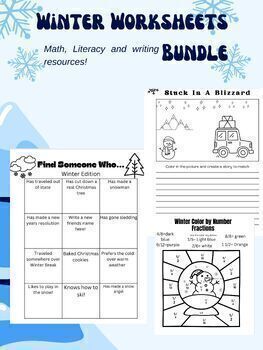 Preview of Winter Worksheets Bundle!!! Fractions, Wordwork, Creative Writing and Activities