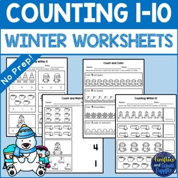 Preview of Winter Worksheets Counting 1-5 and 1-10 No Prep