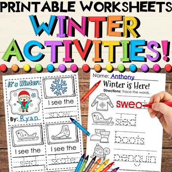 Preview of Winter Worksheets Printable Activities Pack - Math, Emergent Reader, Writing