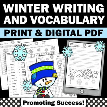 Preview of Winter Word Search Winter Break Packet Worksheets Writing Activities Crossword