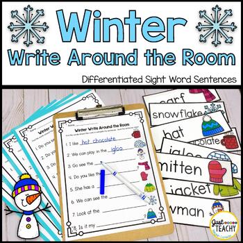 Preview of Write Around the Room Winter | Differentiated Sight Word Sentences