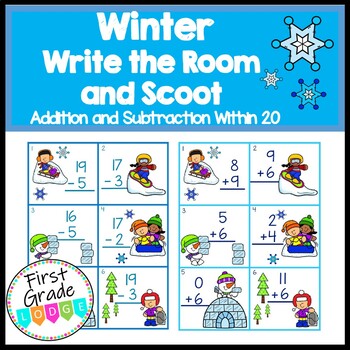 Preview of Winter Write the Room/Scoot/Math Center Addition & Subtraction Within 20