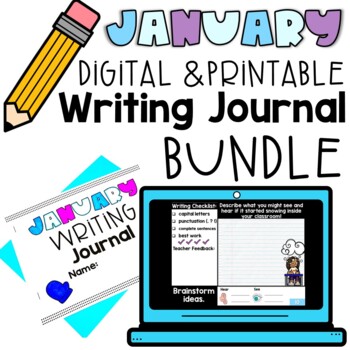 Preview of Winter Writing Activities Daily Journal Prompts January Writing Center 