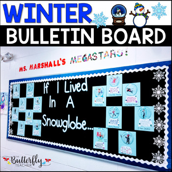 Preview of Winter Bulletin Board with Letters Stuck in a Snow Globe Writing