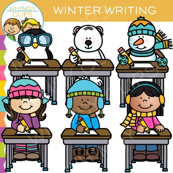Preview of Kids and Animals at Desktops Winter Writing Clip Art