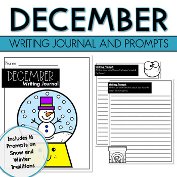 Preview of Winter 2nd Grade Writing Journal December Prompts, Journal Pages Print + Digital