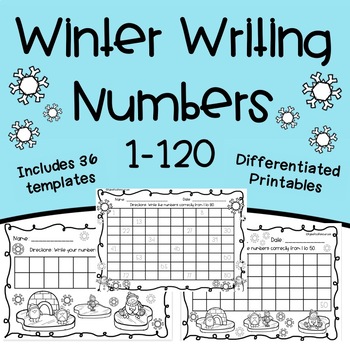 Preview of Winter Writing Numbers Template 1-120