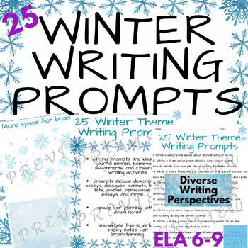 Preview of Winter Creative Writing Prompts Activities for Middle School ELA 6th 7th 8th 9th