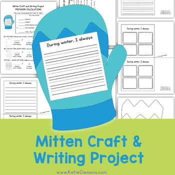 Preview of Winter Writing Prompts Activity, Paper Winter Craft Mitten Bulletin Board Idea