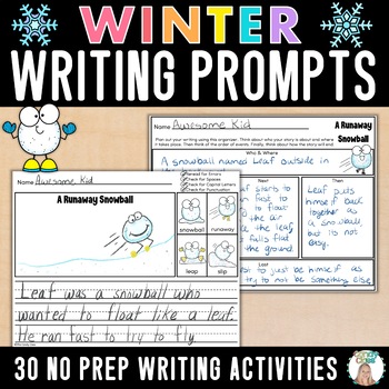 Preview of Winter Writing Prompts Packet Christmas Vacation Break Activities Papers Snowman