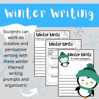 Preview of Winter Writing Prompts With Graphic Organizers for 1st to 4th grade