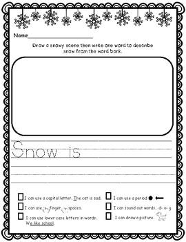 Winter Writing Prompts with Vocabulary Words: Kindergarten |1st | 2nd Grade