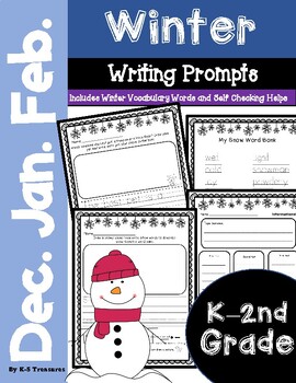 Preview of Winter Writing Prompts with Vocabulary Words: Kindergarten |1st | 2nd Grade