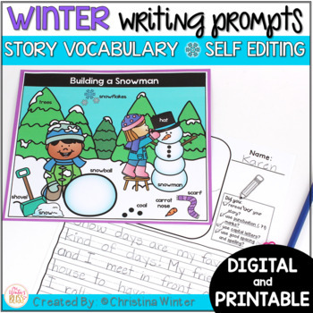 Preview of Winter Writing Prompts - worksheets & digital Google slides