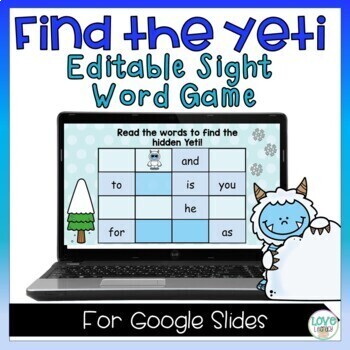 Winter Yeti Sight Word and Vocabulary Practice Game by Love Literacy