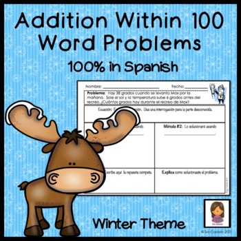 Preview of Winter addition within 100 word problems | Spanish