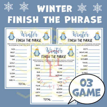 Preview of Winter advent Finish the Phrase activity word problem crossword middle high 7th