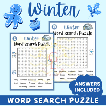 Preview of Winter advent Word Search puzzle game sights Word problem middle high school 7th