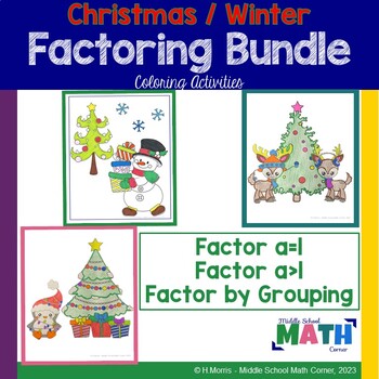 Preview of Winter and Christmas Factoring Polynomials Quadratics Bundle coloring activity