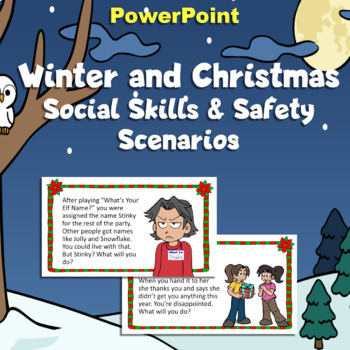 Preview of Winter and Christmas Social Skills & Safety Scenarios - Comic PowerPoint