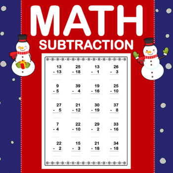 Preview of Winter and Christmas Subtraction Math Worksheets | Math Homework for Holiday