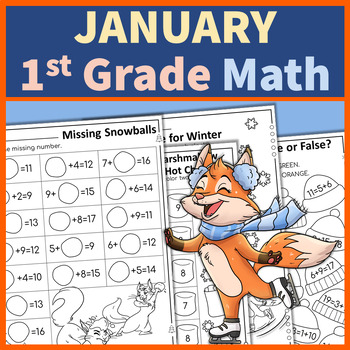 Preview of Winter and January Math Worksheets First Grade No Prep Printables