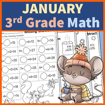 Preview of Winter and January Math Worksheets Third Grade No Prep Printables