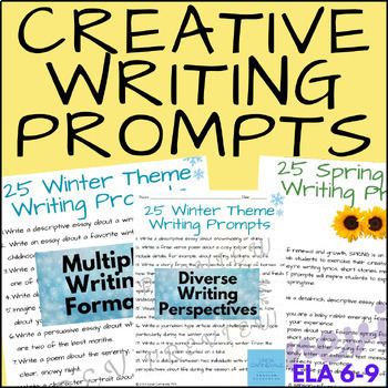 Preview of Winter and Spring Creative Writing Prompts >Middle School ELA 6th 7th 8th 9th
