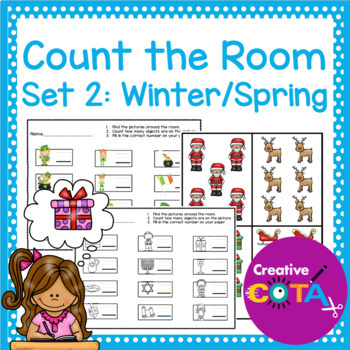 Preview of Winter and Spring Kindergarten Math Center Number identification Count the Room