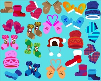 Preview of Winter boots, mittens, hats,socks Clipart popular mitten holidays Drawing-011-