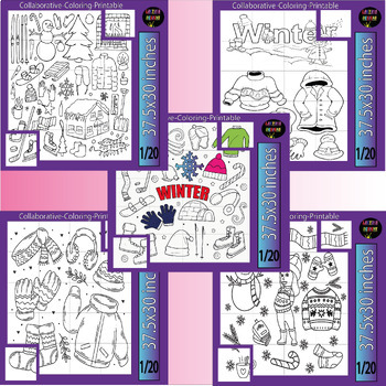 Preview of Winter clothes Activity - Collaborative Classroom Door Decoration Poster bundle