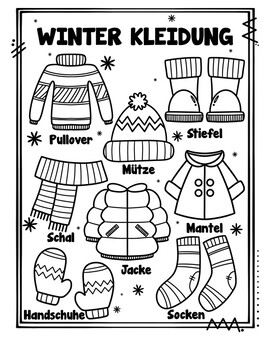 Winter clothes coloring page /Ropa de invierno p/colorear  ENGLISH,SPANISH,GERMAN