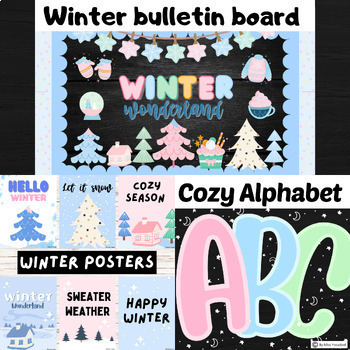 Preview of January winter colorful bulletin board,posters alphabet Bundle,class room decor