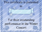 Winter concert participation reward certificate