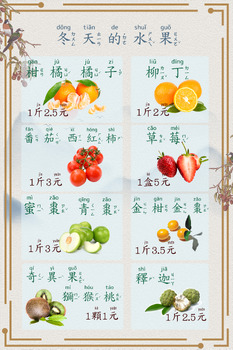 Preview of Winter fruits in Mandarin with pinyin & zhuyin