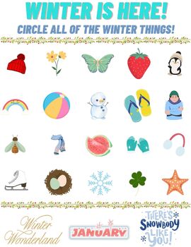 Preview of Winter is here! Circle the Winter items fun activity worksheet!