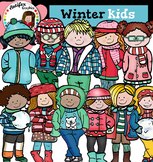 Winter kids clip art -Color and B&W-