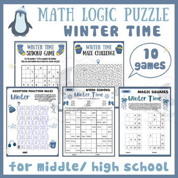 Preview of Winter logic Mental math game center fraction maze activities middle high school