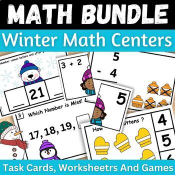 Preview of Winter math Centers Missing number, Addition and Subtraction to 5 Game Bundle