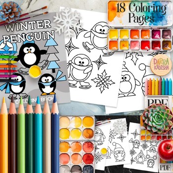 Preview of Winter penguin coloring activity - 15 pages